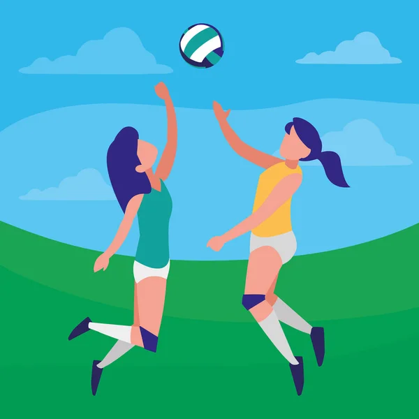 Voleybol oynayan genç kızlar — Stok Vektör