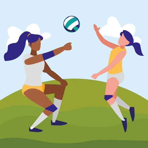 Junge Mädchen spielen Volleyball — Stockvektor