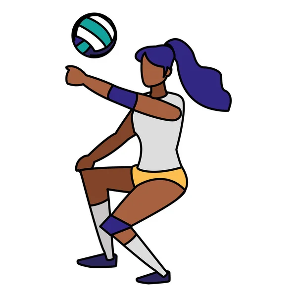 Mujer joven jugando voleibol — Vector de stock