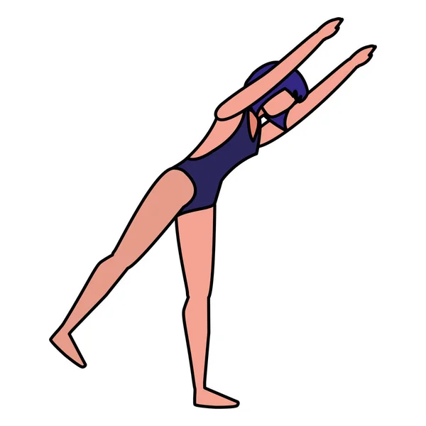 Молодая женщина в купальнике практикует упражнения — стоковый вектор