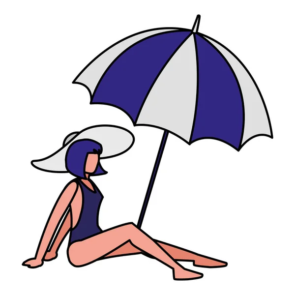 Νεαρή γυναίκα με μαγιό και ομπρέλα — Διανυσματικό Αρχείο