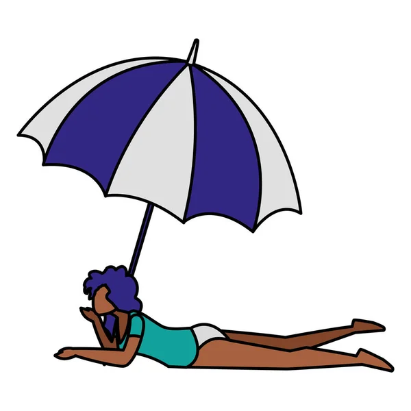 Ung kvinna med baddräkt och paraply — Stock vektor