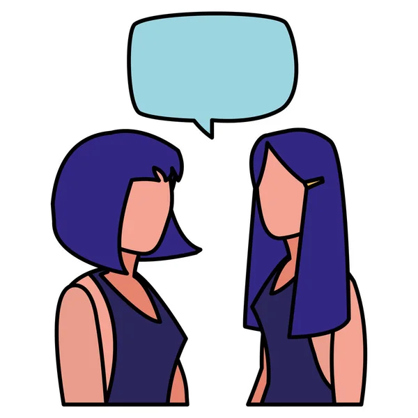 Jeunes femmes couple parler personnages — Image vectorielle