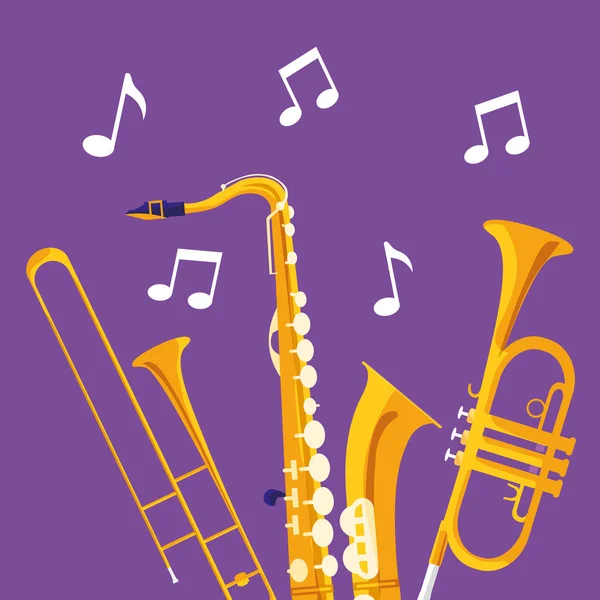 Trompetten en saxofoon muziekinstrumenten — Stockvector