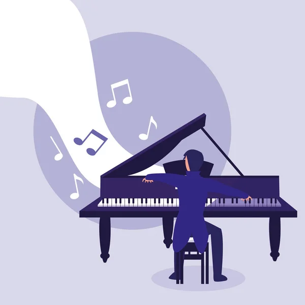 Hombre tocando piano instrumento — Vector de stock