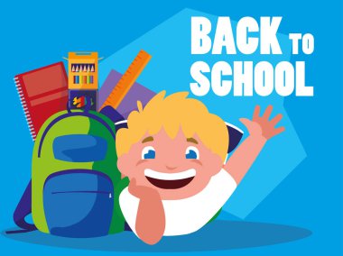 küçük öğrenci çocuk okul malzemeleri ile