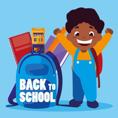 küçük öğrenci çocuk okul ile siyah malzemeleri