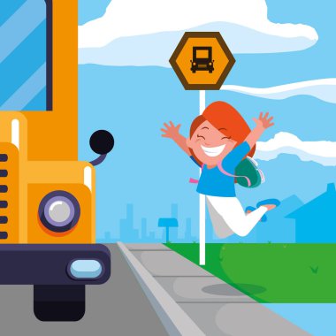 mutlu öğrenci kız okul otobüsünde sahnesi durdurmak