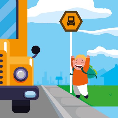 okul otobüsü mutlu öğrenci çocuk sahnesi durdurmak