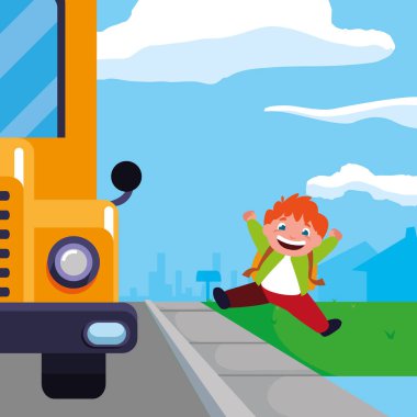 okul otobüsü mutlu öğrenci çocuk sahnesi durdurmak