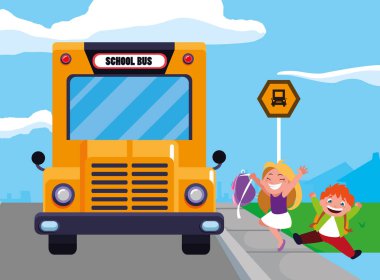 okul otobüsü çocuklarda mutlu öğrenciler sahnesi durdurmak