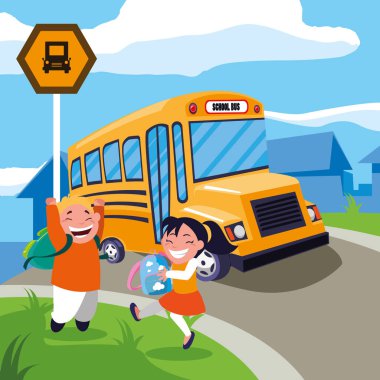 okul otobüsü çocuklarda mutlu öğrenciler sahnesi durdurmak