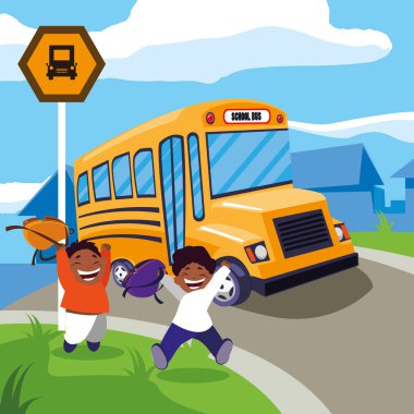 otobüs durağı sahnesinde afro çocuklar mutlu öğrenciler