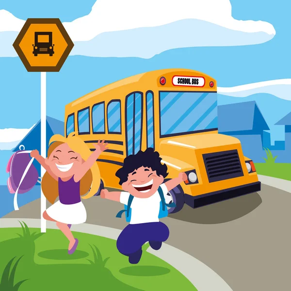 okul otobüsü çocuklarda mutlu öğrenciler sahnesi durdurmak