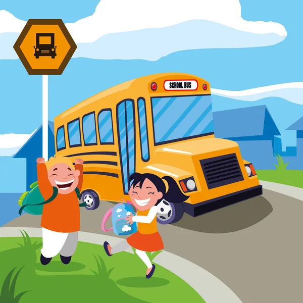 okul otobüsü çocuklarda mutlu öğrenciler sahnesi durdurmak