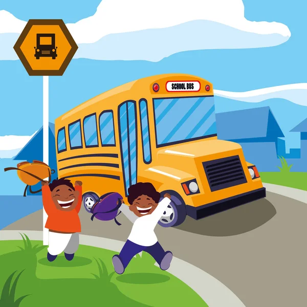 otobüs durağı sahnesinde afro çocuklar mutlu öğrenciler