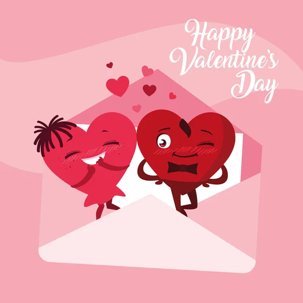 Mignon Coeur Couple Dans Enveloppe Personnages Vectoriel Illustration Conception — Image vectorielle