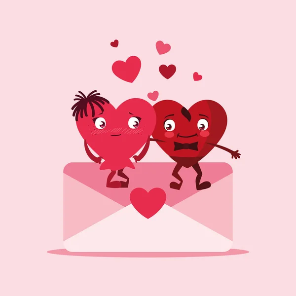 Şirin kalpler çift zarf karakter — Stok Vektör