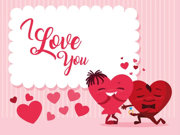 Niedliche Herzen Paar Liebe Karte — Stockvektor
