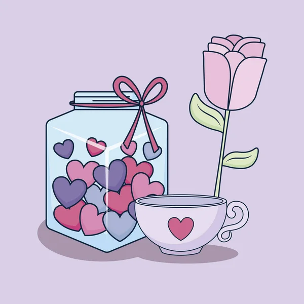 Carte d'amour avec pot et coeurs — Image vectorielle