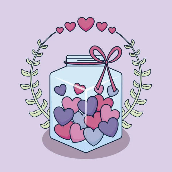 Carte d'amour avec pot et coeurs — Image vectorielle