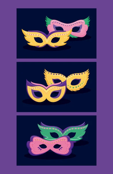 Mardi gras card with masks — Stock Vector