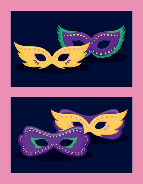 Mardi gras card with masks — Stock Vector