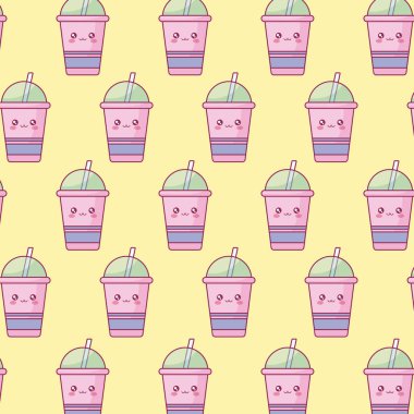 saman kawaii karakter deseni ile plastik bardak