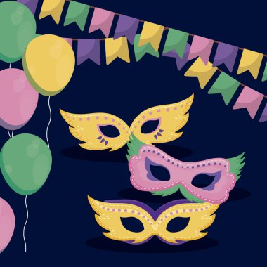 Mardi gras kartı maskeleri ile
