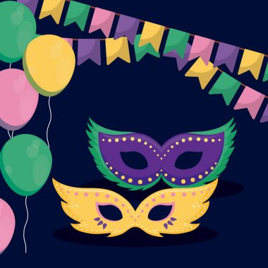 Mardi gras kartı maskeleri ile