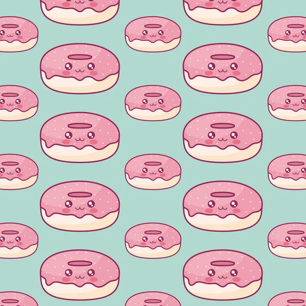 Süße Donuts kawaii Zeichen Muster — Stockvektor