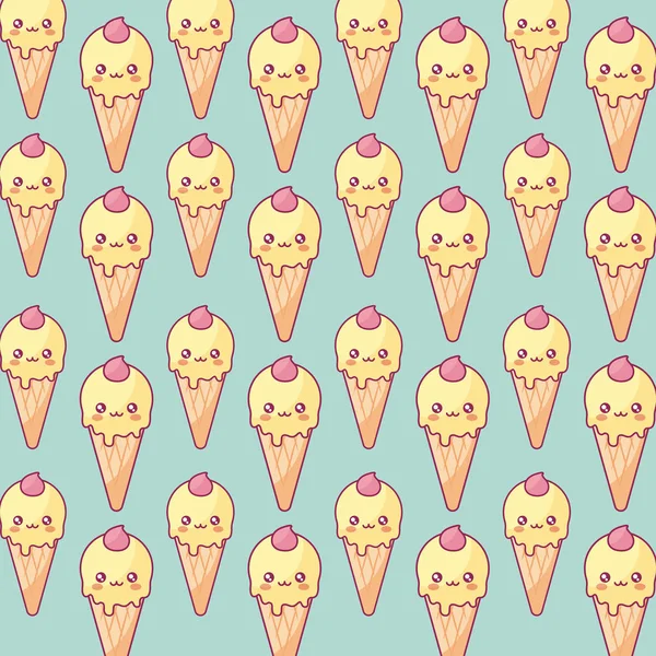 Cute ice creams kawaii characters pattern — Stock Vector