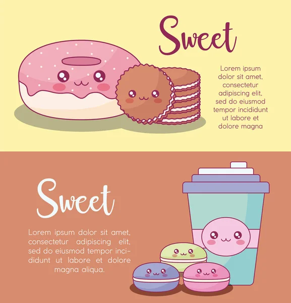 Productos dulces caracteres kawaii — Archivo Imágenes Vectoriales