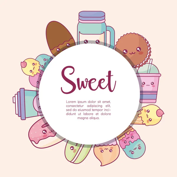 Produits sucrés caractères kawaii — Image vectorielle