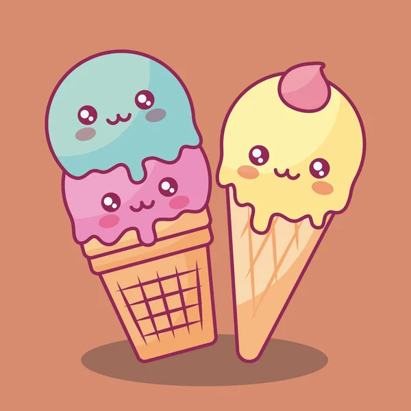 Karakter cute ice creams kawaii - Stok Vektor