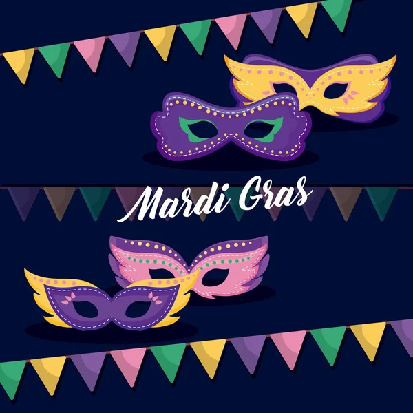 Tarjeta mardi gras con máscaras — Archivo Imágenes Vectoriales