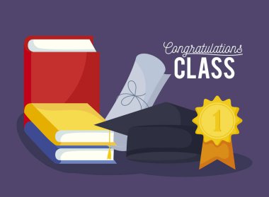 Mezuniyet Sınıfı kutlama kartı şapka ve diploma