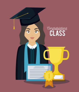 Mezuniyet Sınıfı kutlama kartı ile mezun kız