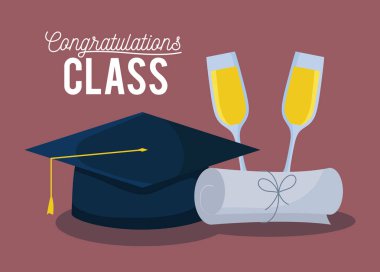Mezuniyet Sınıfı kutlama kartı şapka ve diploma