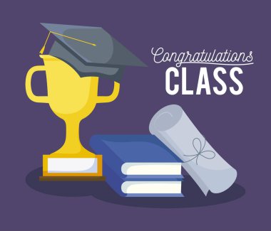 Mezuniyet Sınıfı kutlama kartı şapka ve kupa