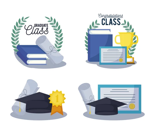 Graduation class card set icons — Stock Vector