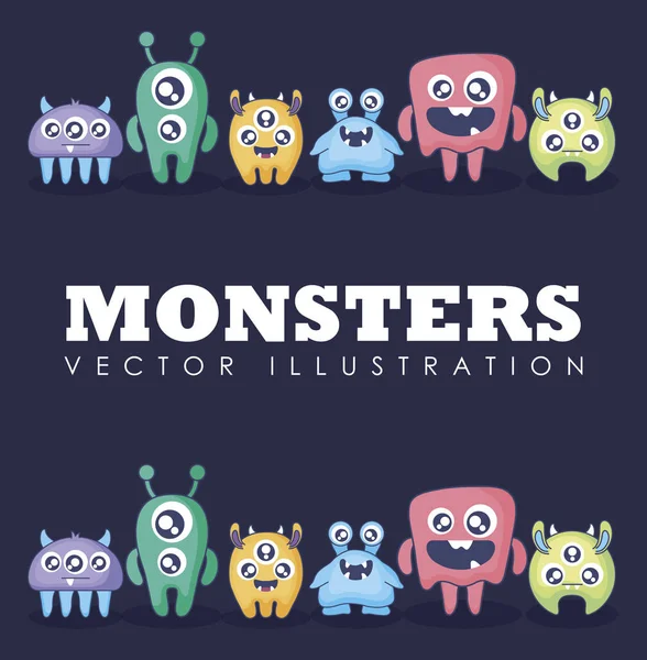 Groep van schattige monsters kaart — Stockvector