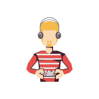 adam oyuncu video oyunu kontrolü ve kulaklık ile