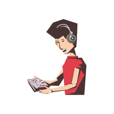 adam oyuncu video oyunu ile denetim ve kulaklık vektör çizim tasarım