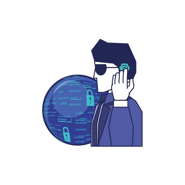 Cyber security agent med planet — Stock vektor