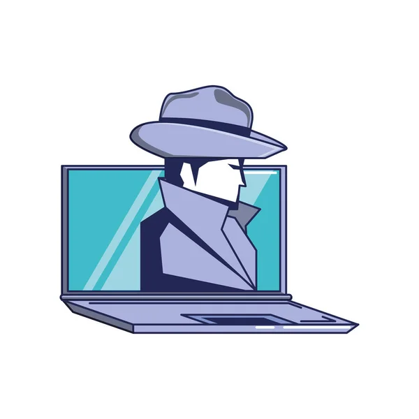 Laptop with cyber security agent — Stock Vector