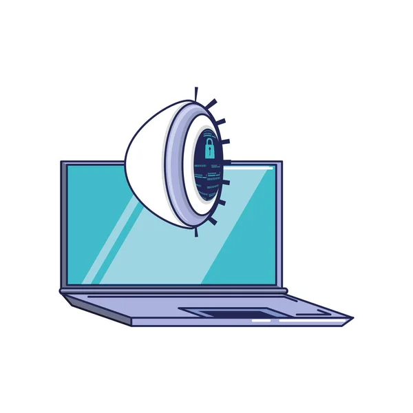 Ordenador portátil con ojo de seguridad cibernética — Vector de stock