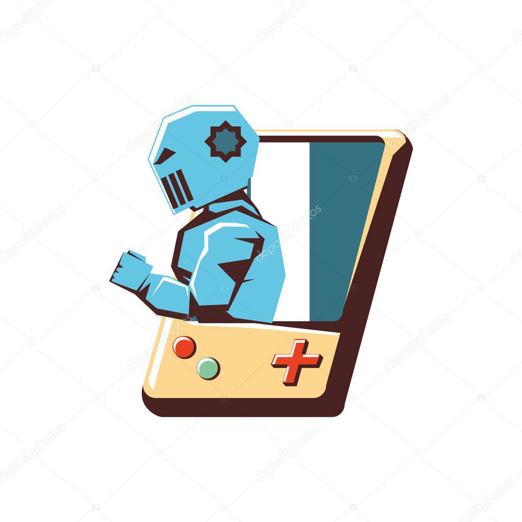 retro video game with robot avatar