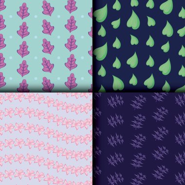 güzel çiçekler ve yapraklar küme desenleri