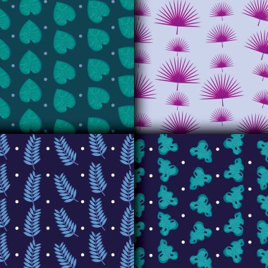 güzel çiçekler ve yapraklar küme desenleri